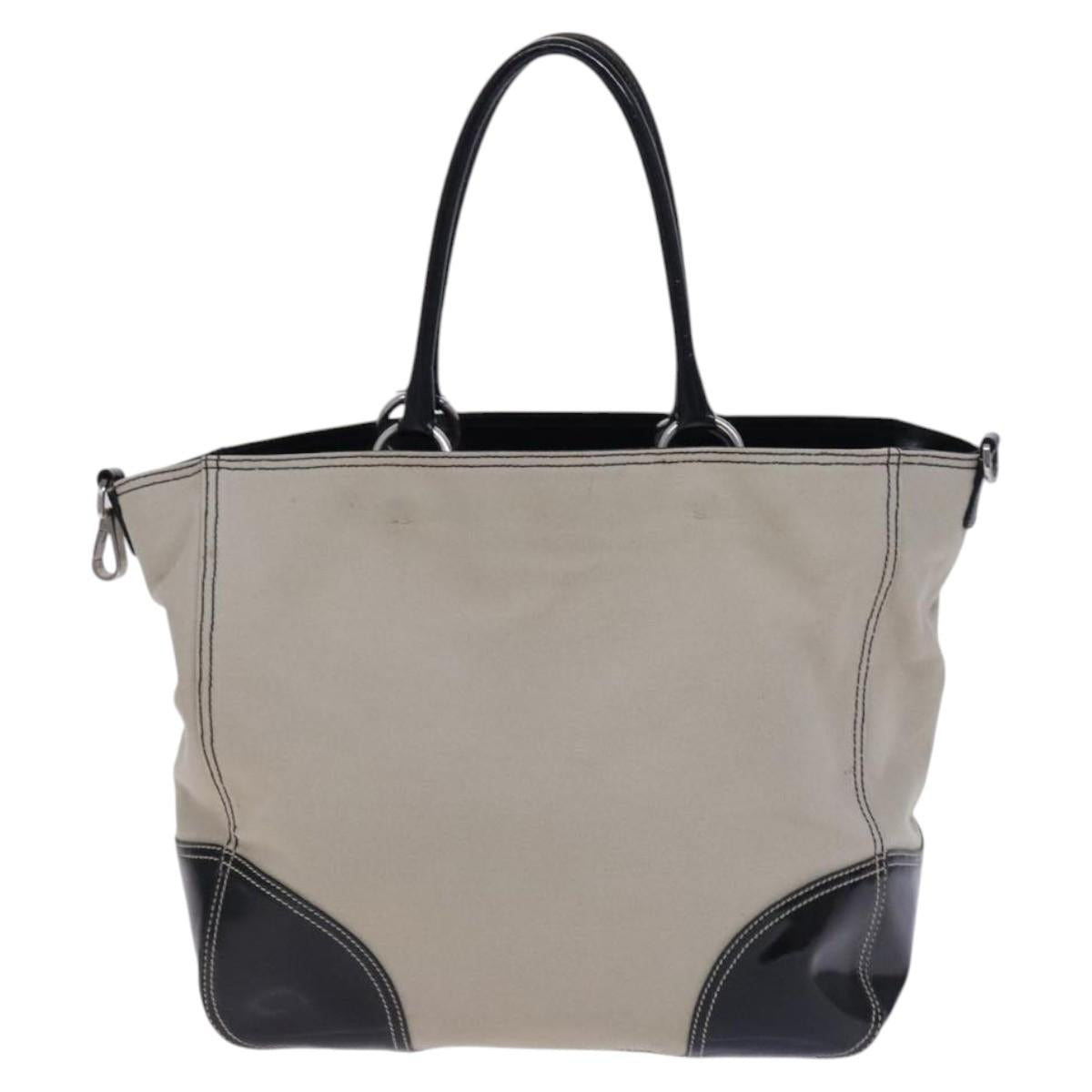 PRADA Tote Bag Canvas Beige Auth bs23380