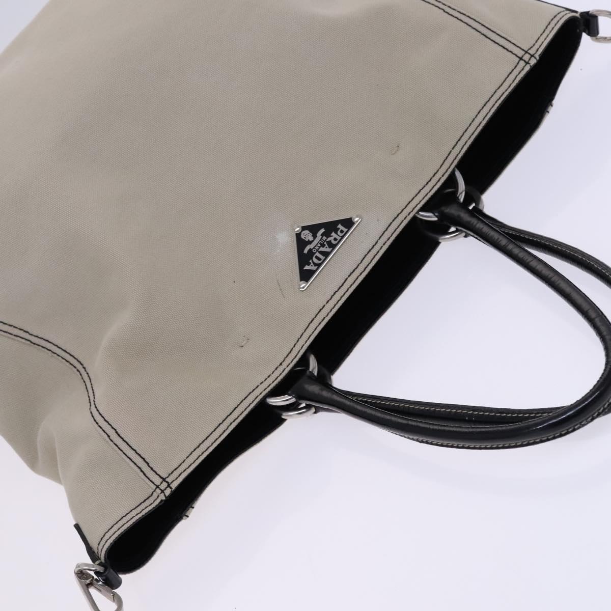PRADA Tote Bag Canvas Beige Auth bs23380