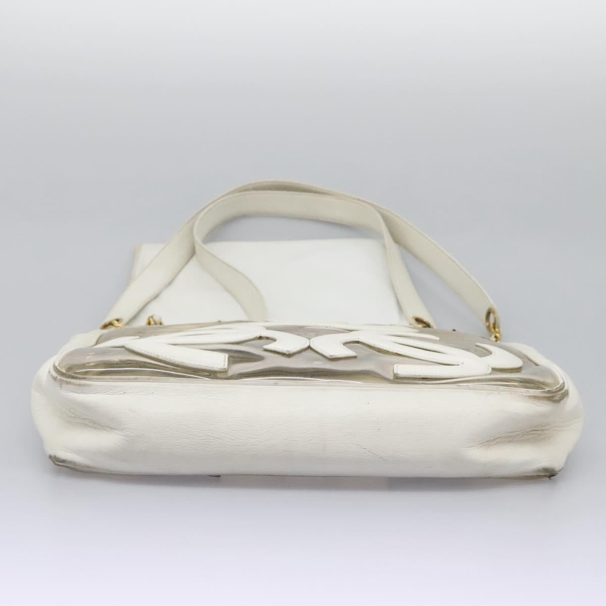 CHANEL Triple Coco Chain Tote Bag Vinyl Leather White Gold CC Auth bs23423