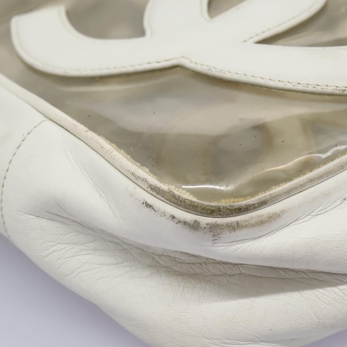 CHANEL Triple Coco Chain Tote Bag Vinyl Leather White Gold CC Auth bs23423