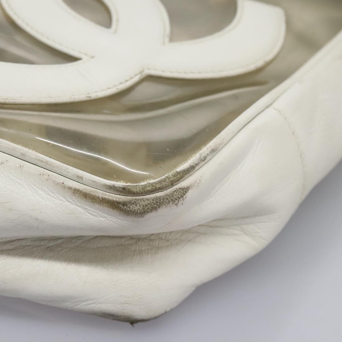 CHANEL Triple Coco Chain Tote Bag Vinyl Leather White Gold CC Auth bs23423