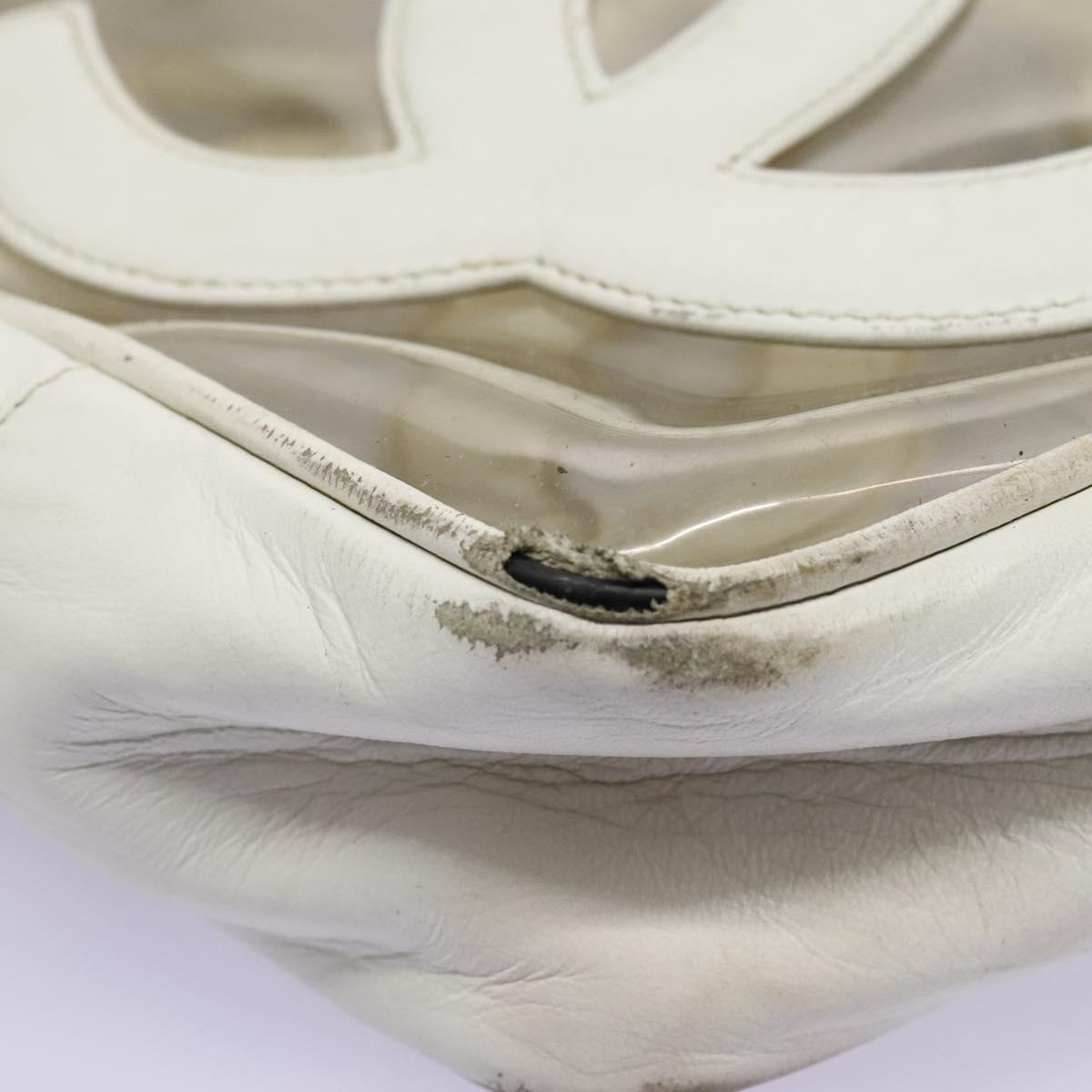 CHANEL Triple Coco Chain Tote Bag Vinyl Leather White Gold CC Auth bs23423