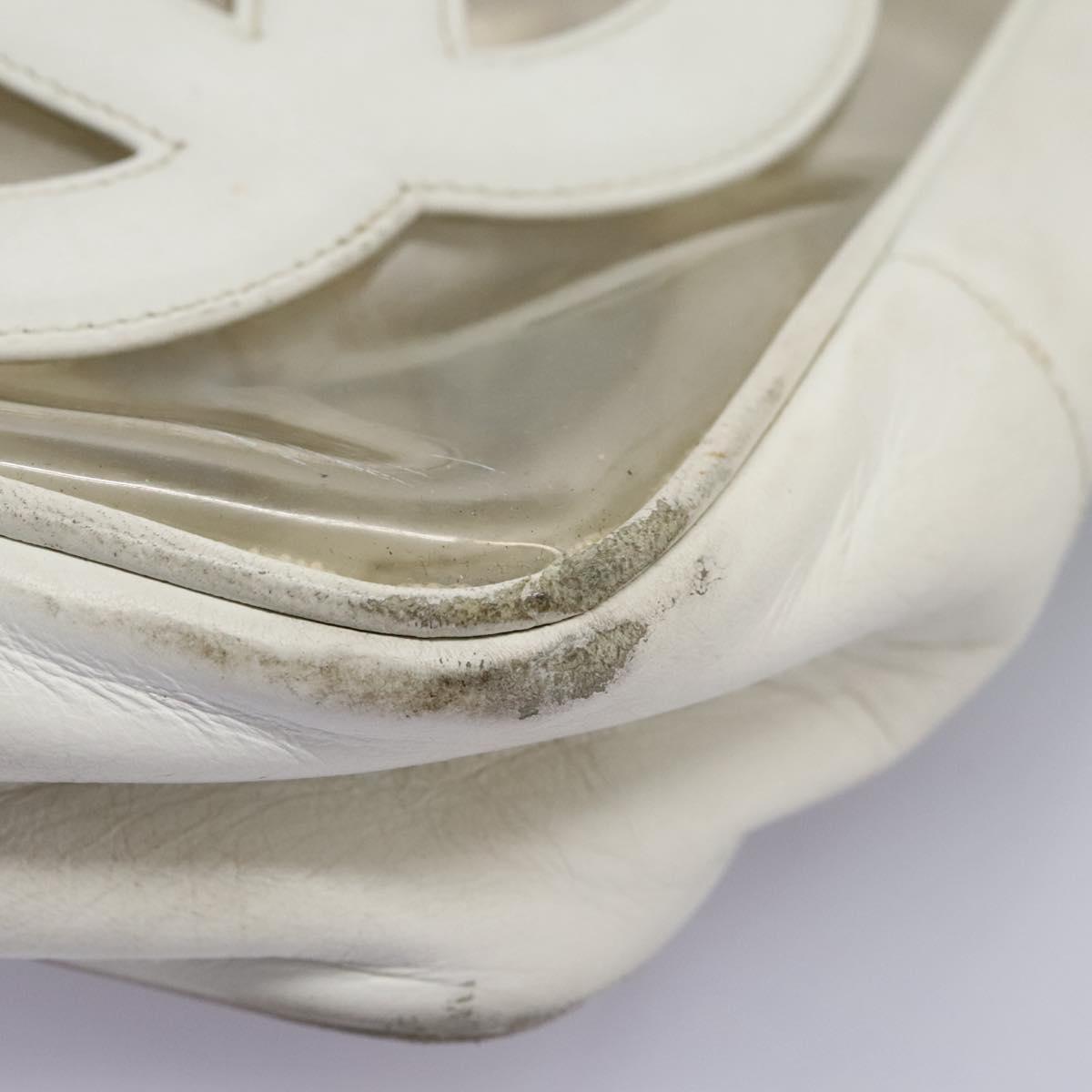 CHANEL Triple Coco Chain Tote Bag Vinyl Leather White Gold CC Auth bs23423