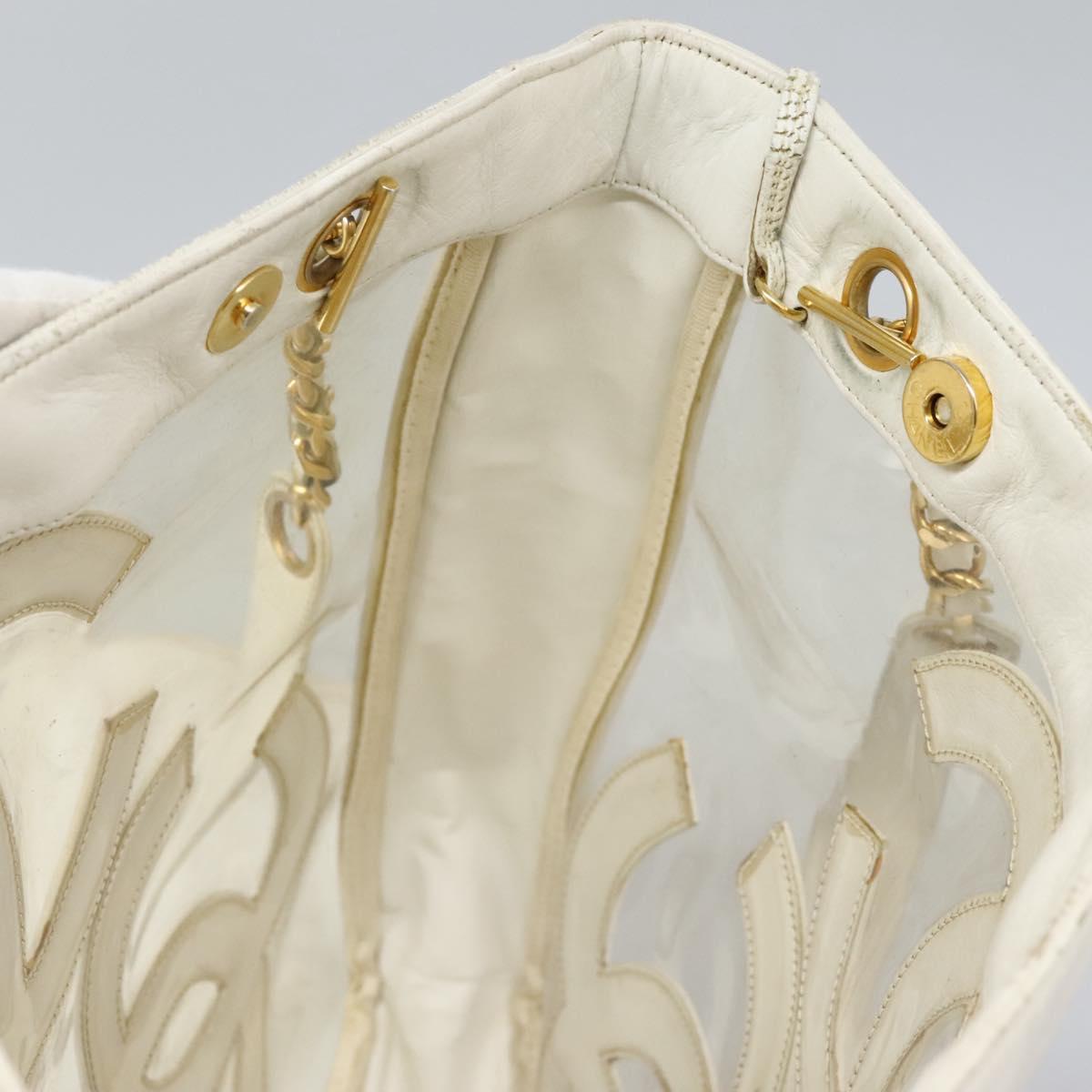 CHANEL Triple Coco Chain Tote Bag Vinyl Leather White Gold CC Auth bs23423