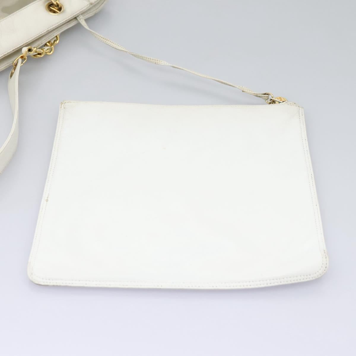 CHANEL Triple Coco Chain Tote Bag Vinyl Leather White Gold CC Auth bs23423