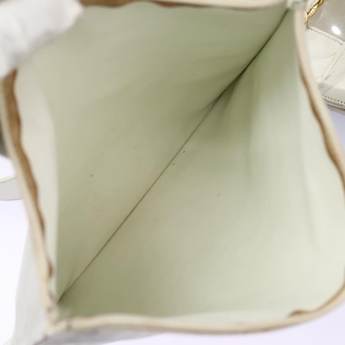 CHANEL Triple Coco Chain Tote Bag Vinyl Leather White Gold CC Auth bs23423