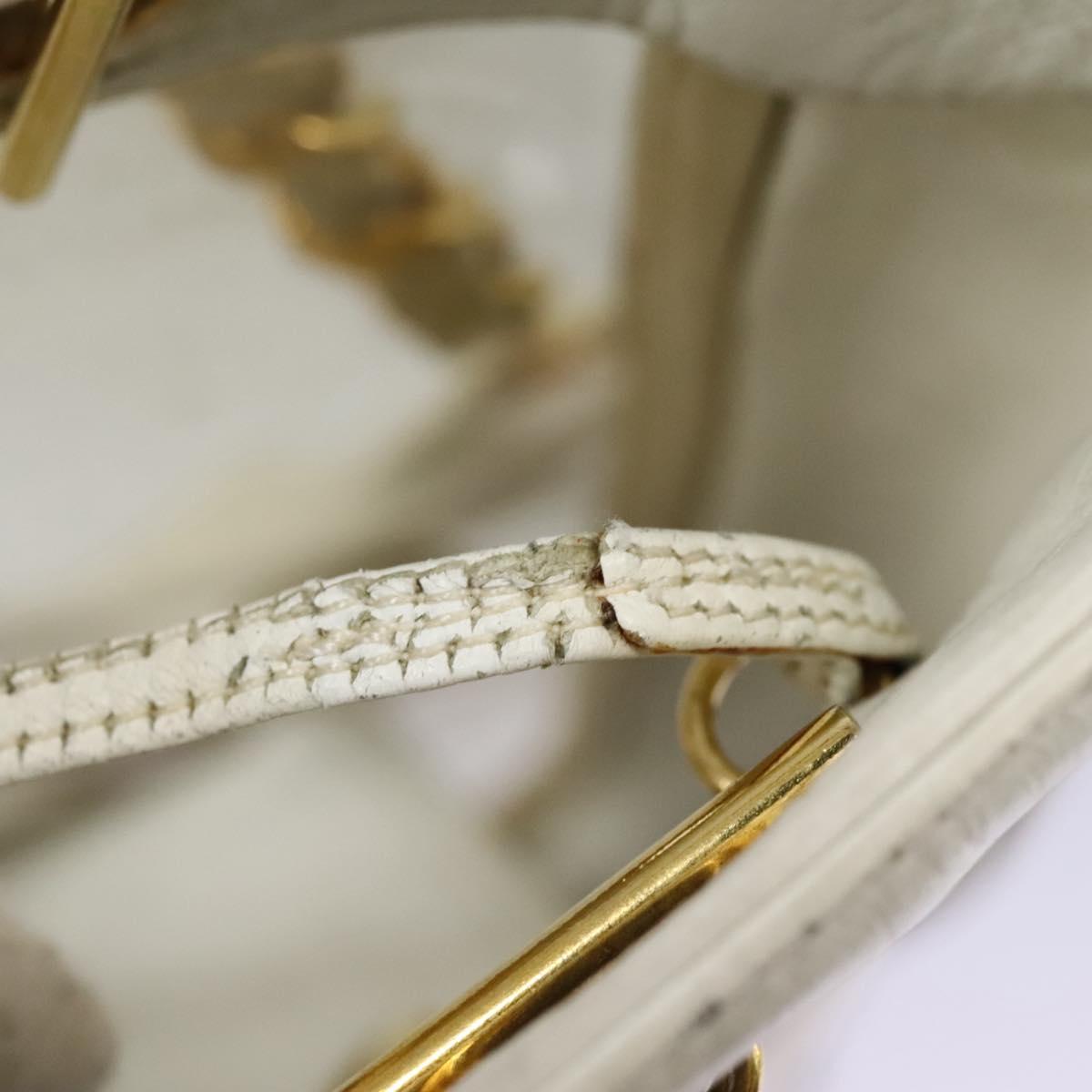 CHANEL Triple Coco Chain Tote Bag Vinyl Leather White Gold CC Auth bs23423