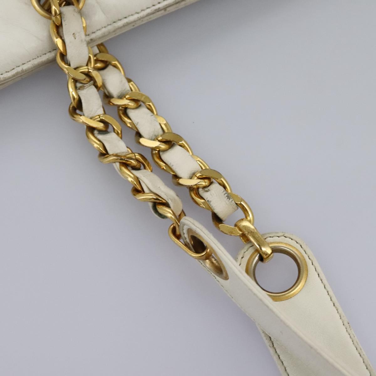 CHANEL Triple Coco Chain Tote Bag Vinyl Leather White Gold CC Auth bs23423