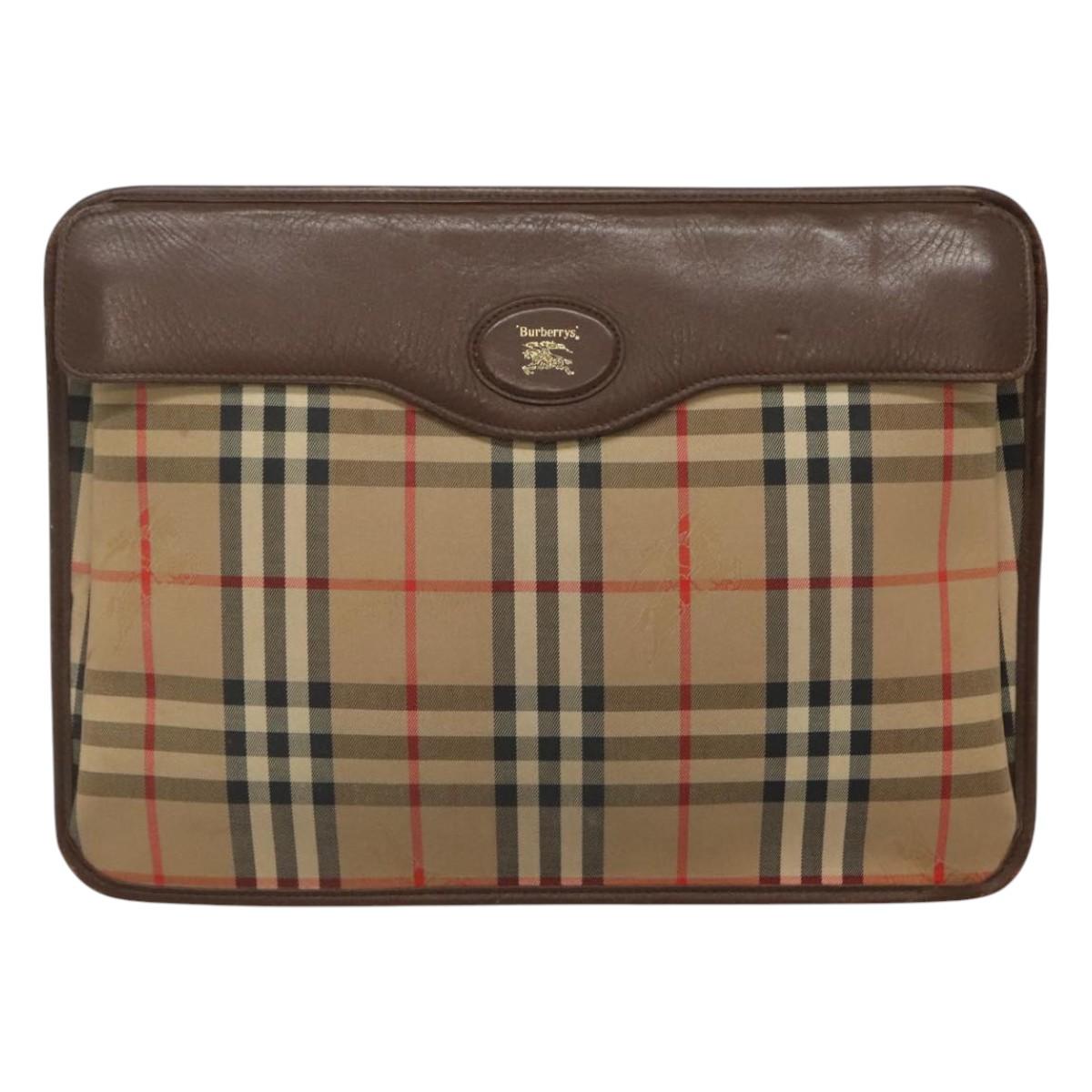 Burberrys Nova Check Clutch Bag Canvas Beige Brown Auth bs23424