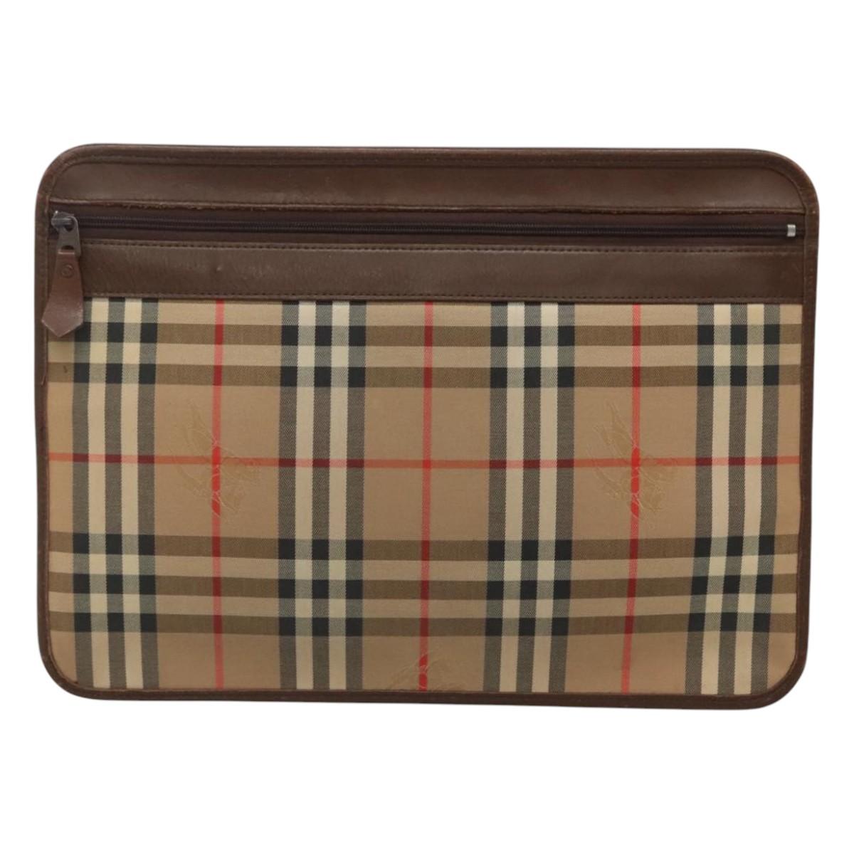 Burberrys Nova Check Clutch Bag Canvas Beige Brown Auth bs23424