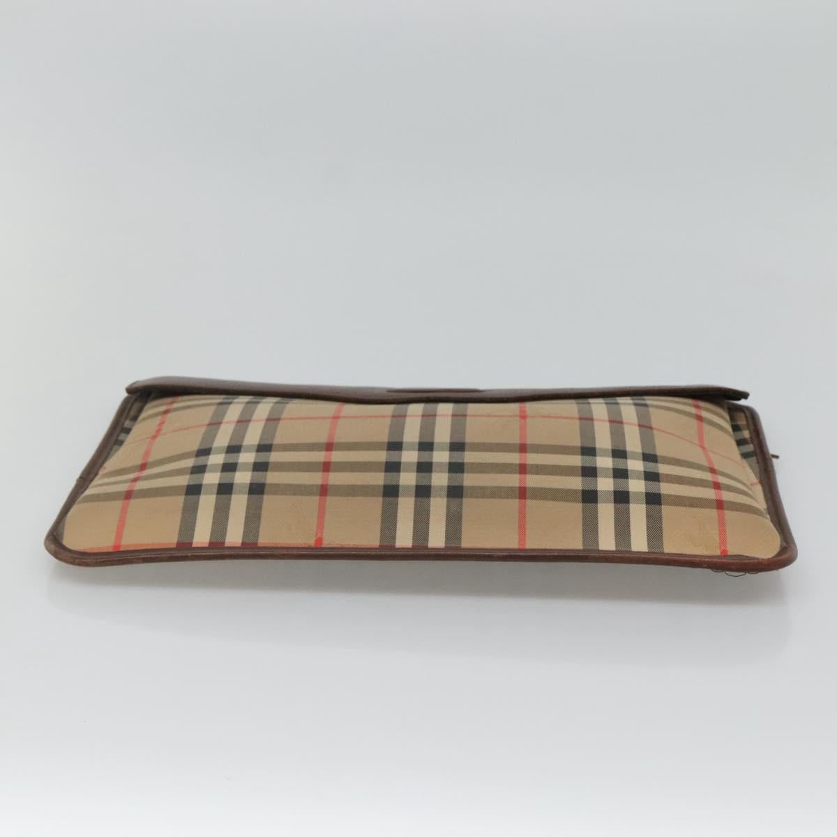 Burberrys Nova Check Clutch Bag Canvas Beige Brown Auth bs23424