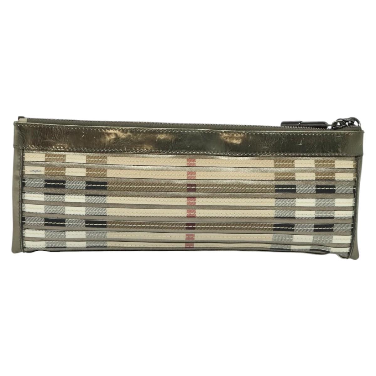 BURBERRY Nova Check Clutch Bag PVC Beige Gold Auth bs23425