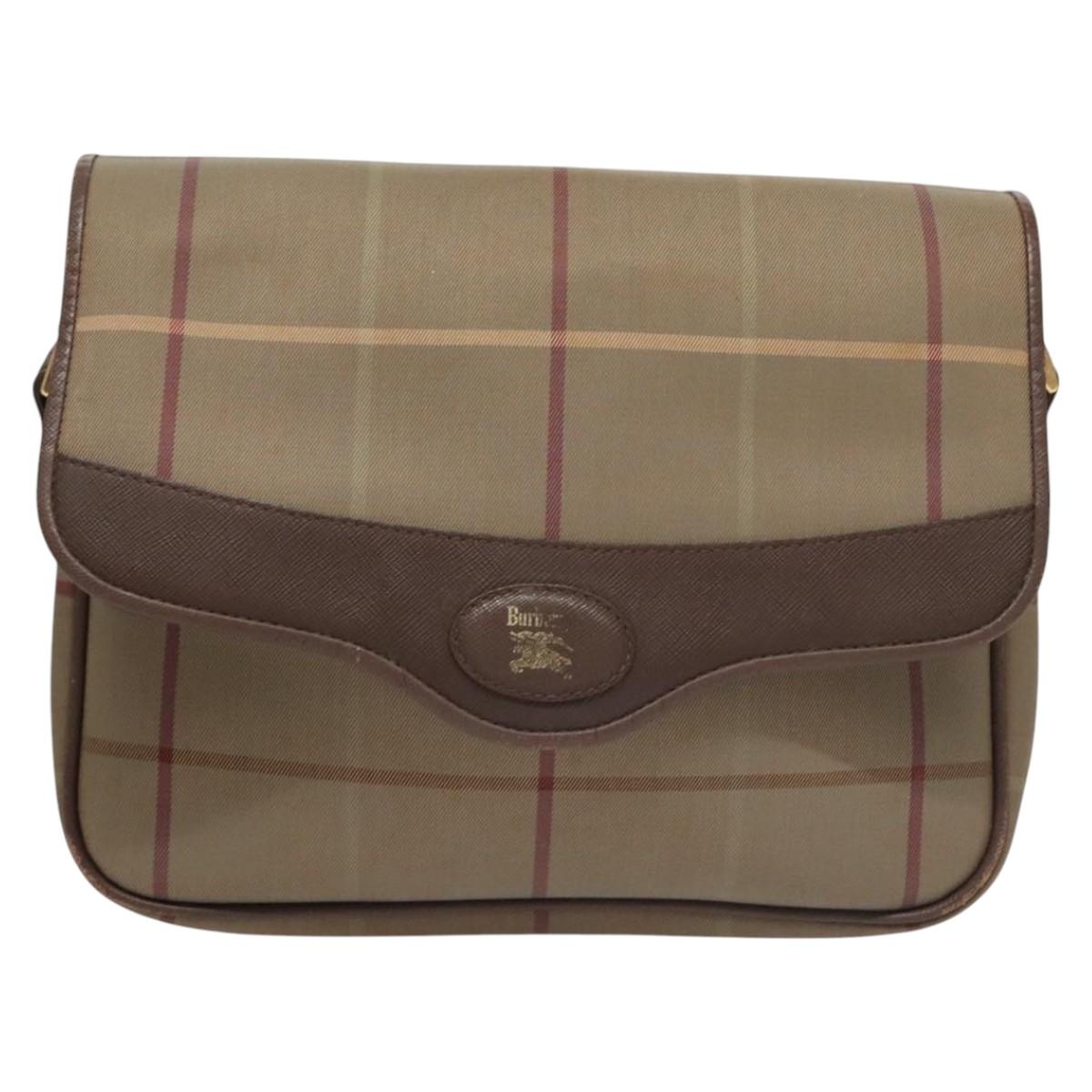 Burberrys Nova Check Shoulder Bag Canvas Beige Gold Auth bs23438