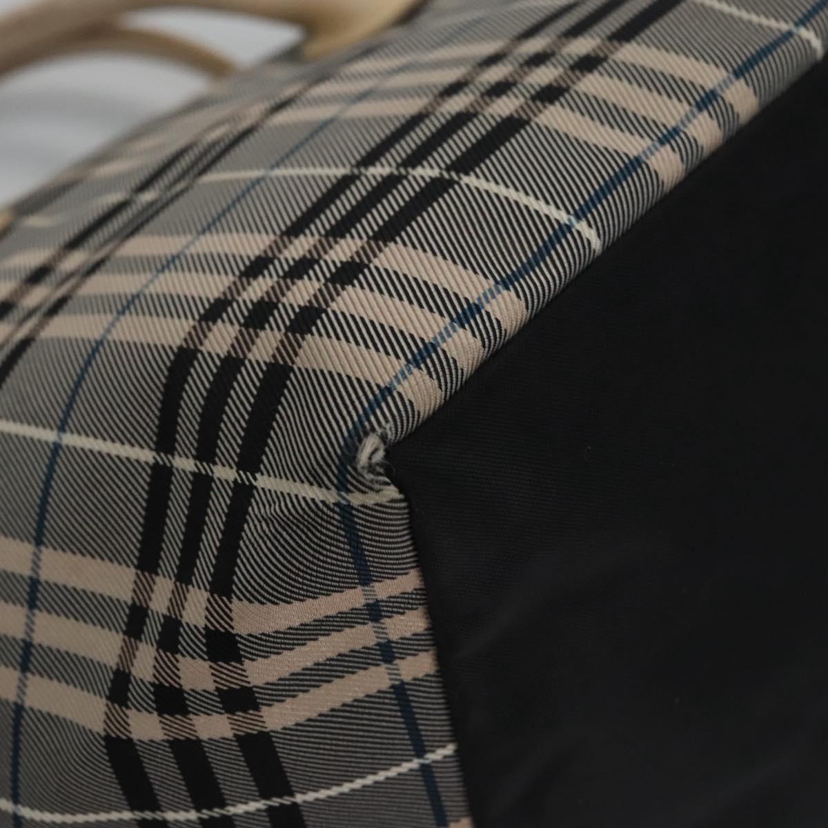 BURBERRY Nova Check Blue Label Tote Bag Nylon Beige Silver Auth bs23441