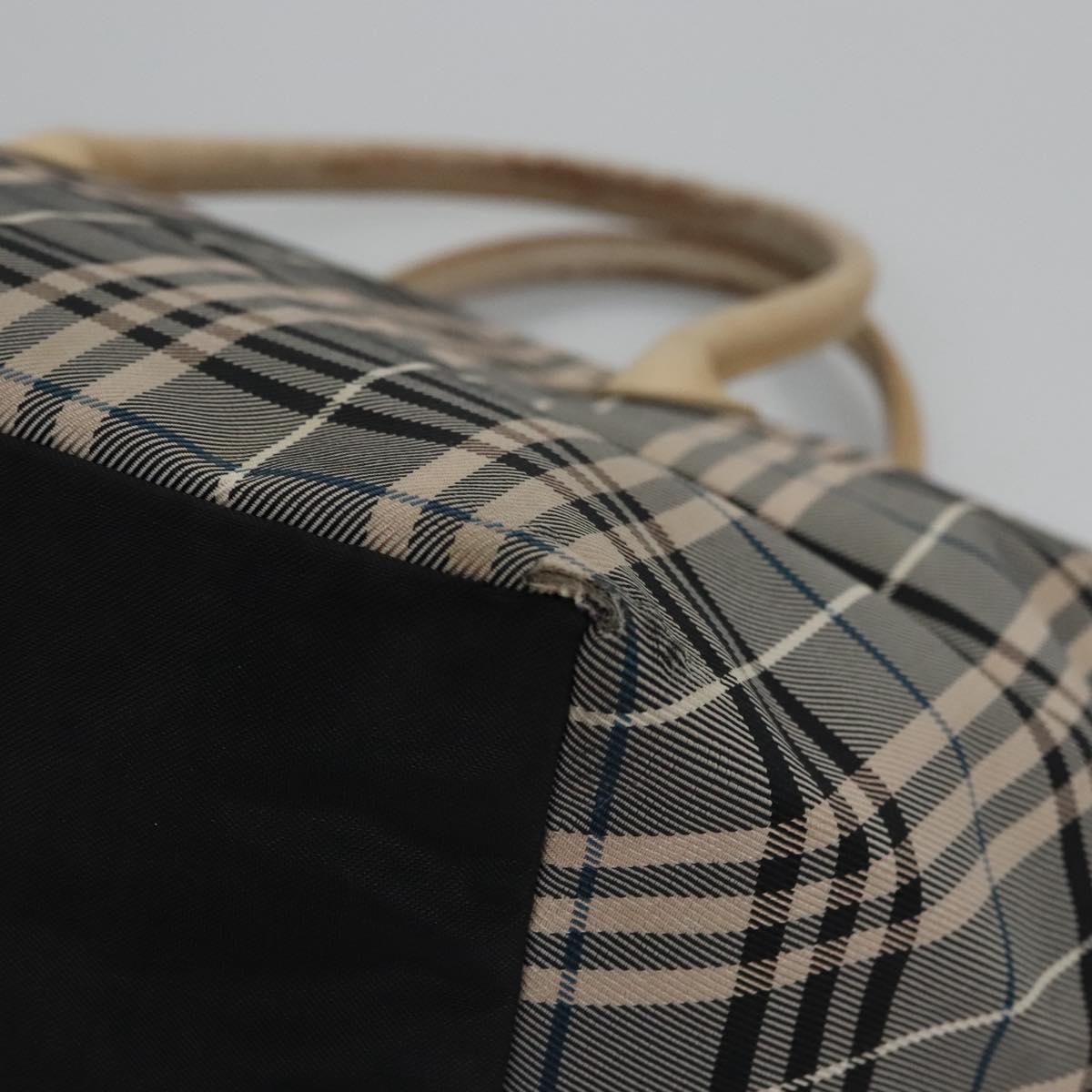 BURBERRY Nova Check Blue Label Tote Bag Nylon Beige Silver Auth bs23441