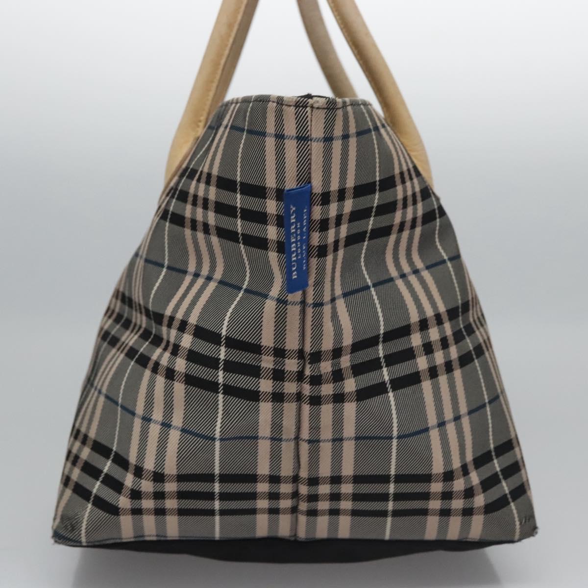 BURBERRY Nova Check Blue Label Tote Bag Nylon Beige Silver Auth bs23441