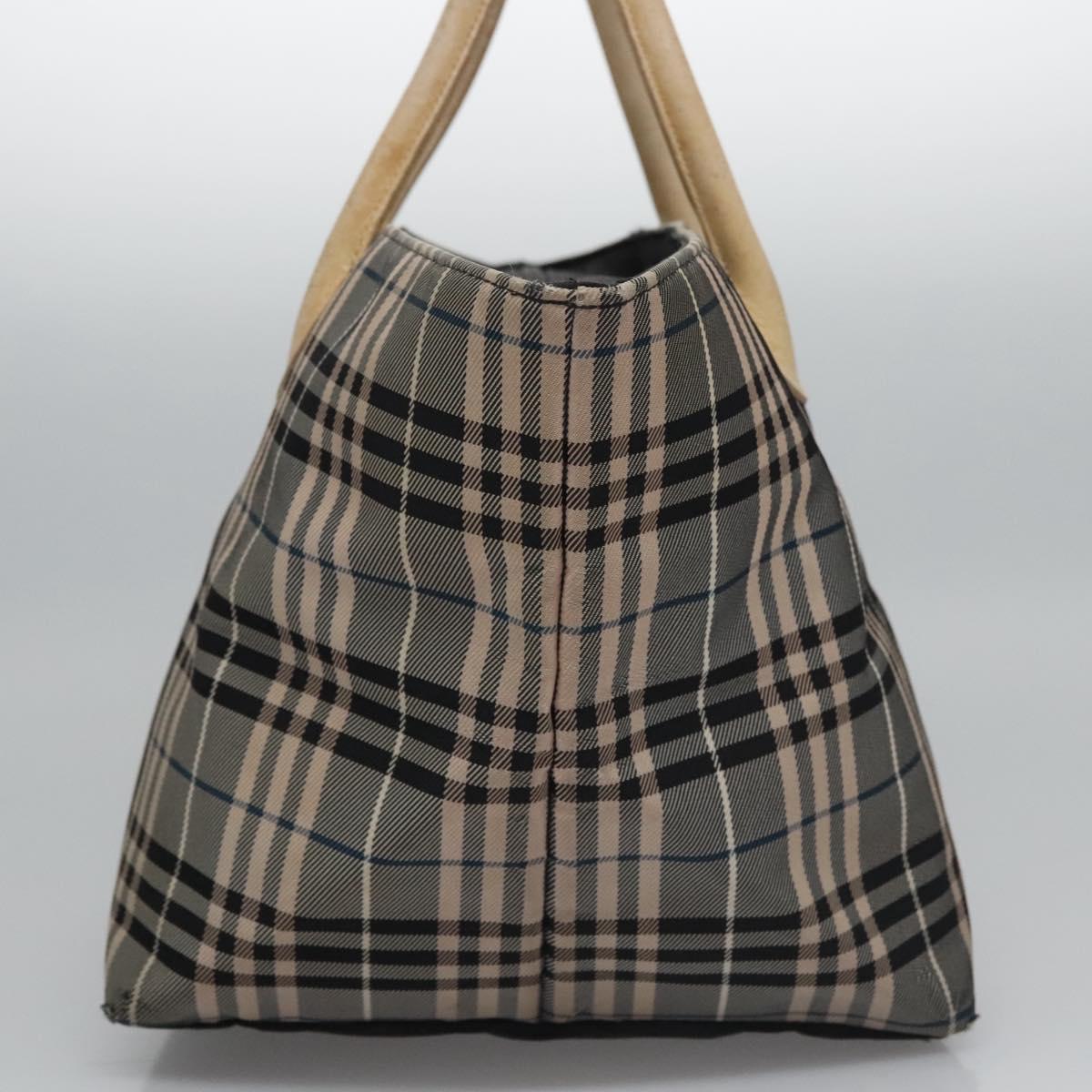 BURBERRY Nova Check Blue Label Tote Bag Nylon Beige Silver Auth bs23441