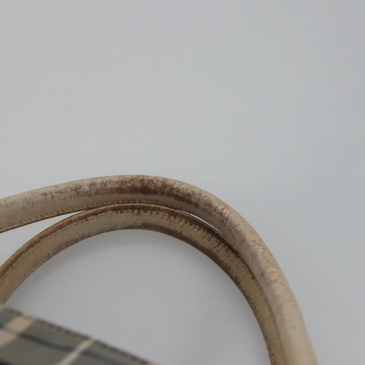 BURBERRY Nova Check Blue Label Tote Bag Nylon Beige Silver Auth bs23441