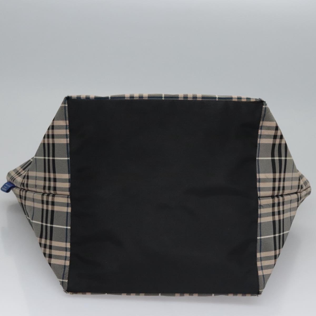 BURBERRY Nova Check Blue Label Tote Bag Nylon Beige Silver Auth bs23441