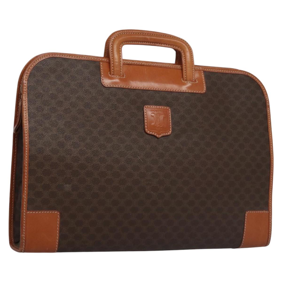 CELINE Macadam Canvas Hand Bag PVC Leather Brown Auth bs23451
