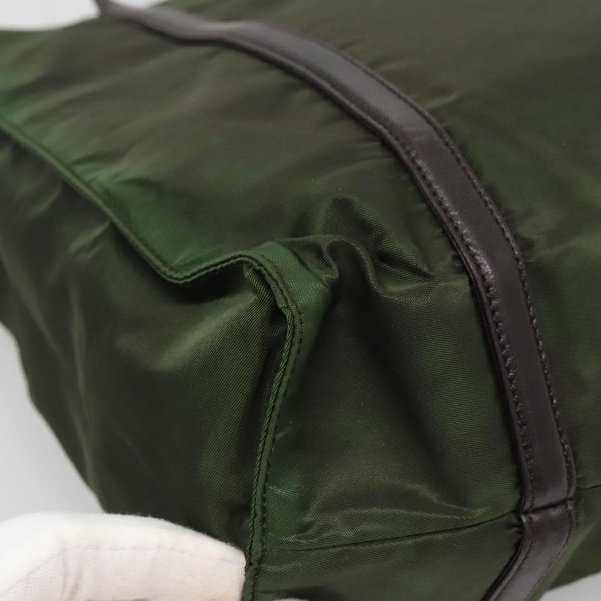 PRADA Shoulder Bag Nylon Khaki Silver Auth bs23455