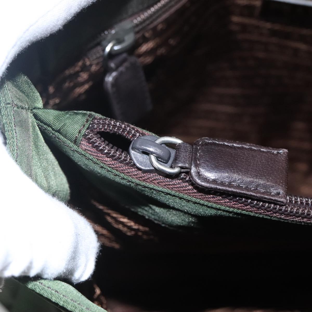 PRADA Shoulder Bag Nylon Khaki Silver Auth bs23455