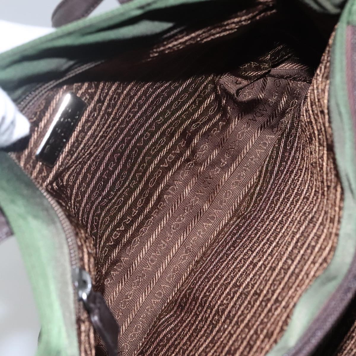 PRADA Shoulder Bag Nylon Khaki Silver Auth bs23455