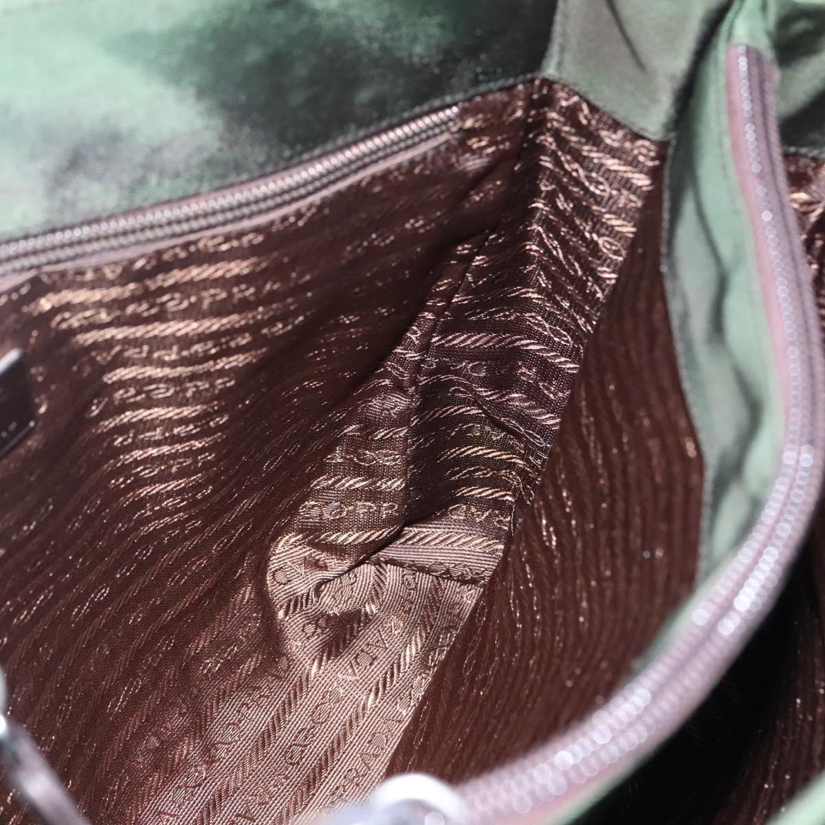 PRADA Shoulder Bag Nylon Khaki Silver Auth bs23455