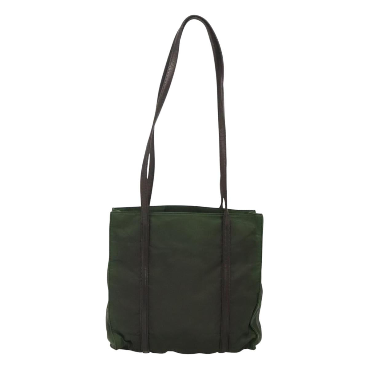 PRADA Shoulder Bag Nylon Khaki Silver Auth bs23455