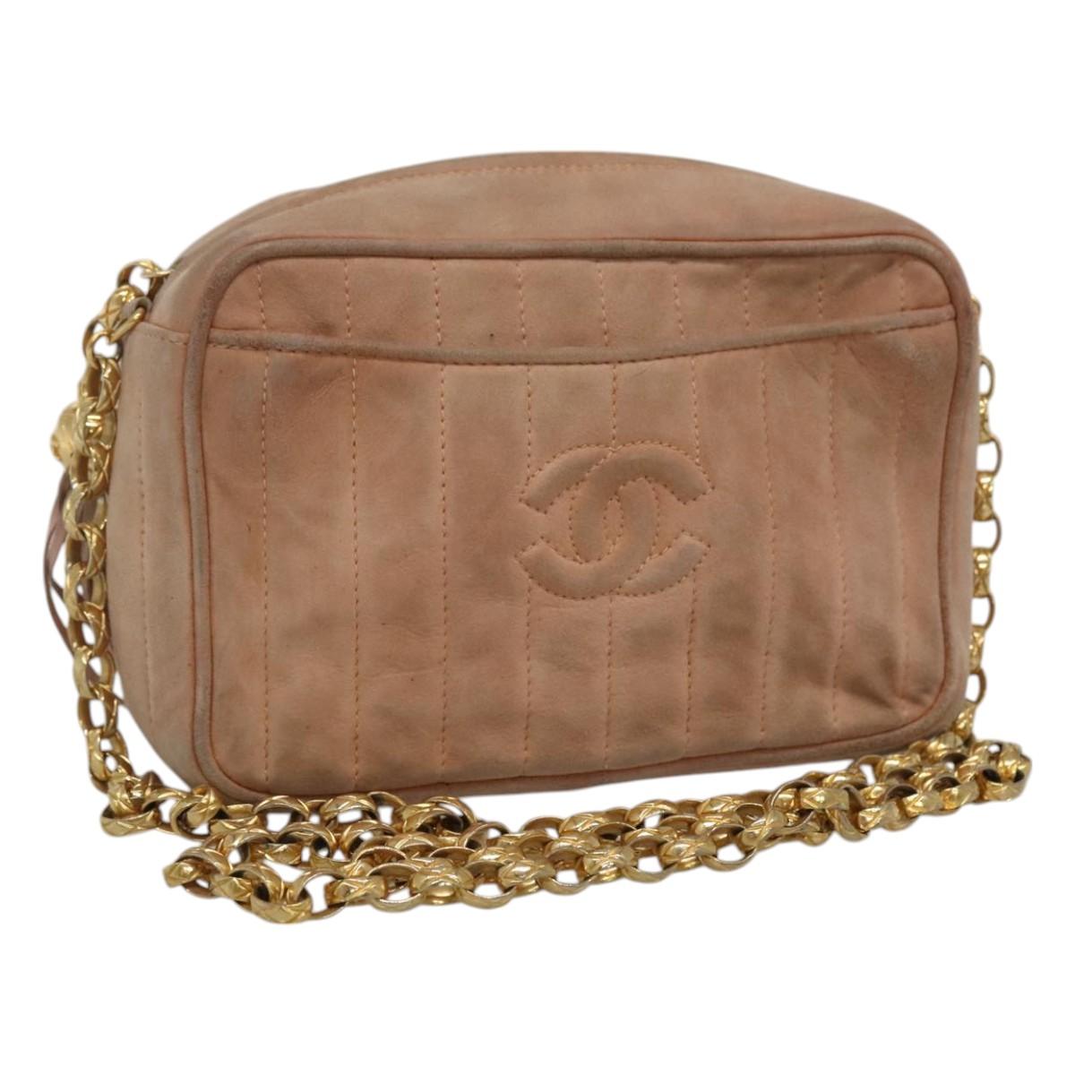 CHANEL Mademoiselle Chain Shoulder Bag Suede Pink CC Auth bs23471