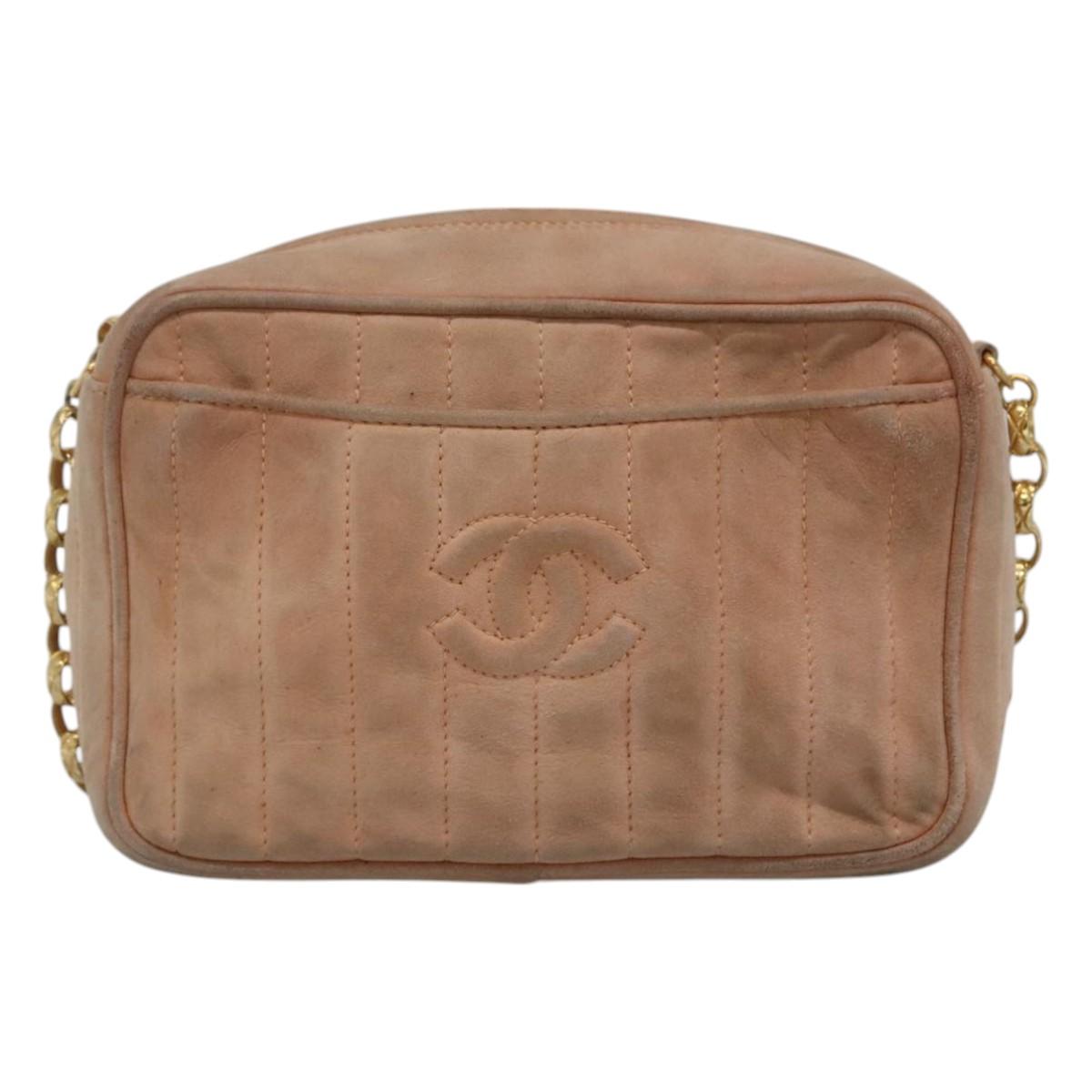 CHANEL Mademoiselle Chain Shoulder Bag Suede Pink CC Auth bs23471