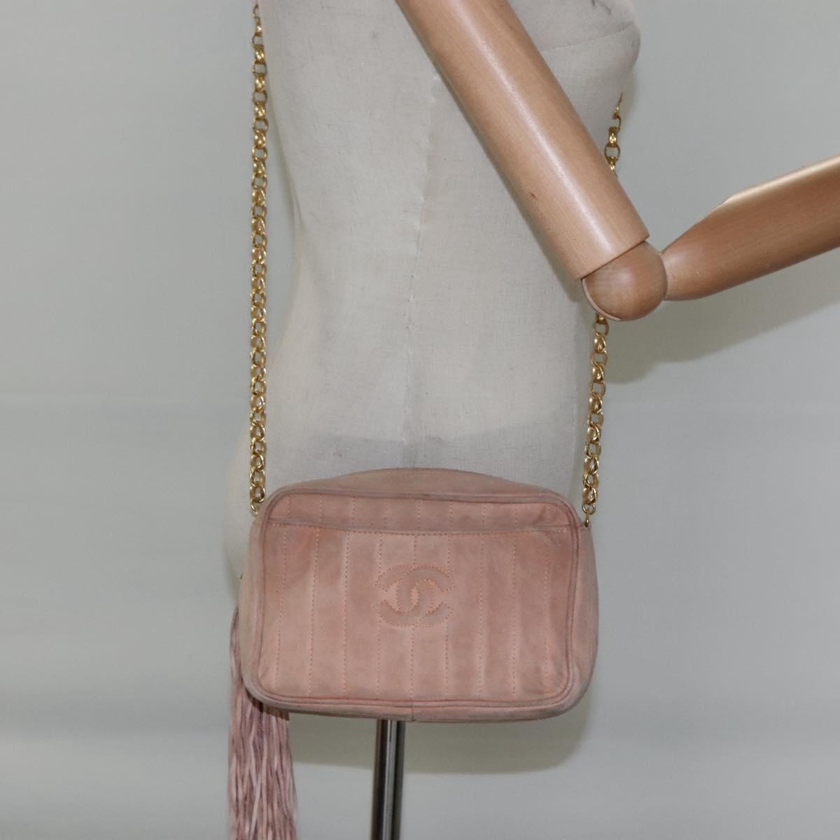 CHANEL Mademoiselle Chain Shoulder Bag Suede Pink CC Auth bs23471