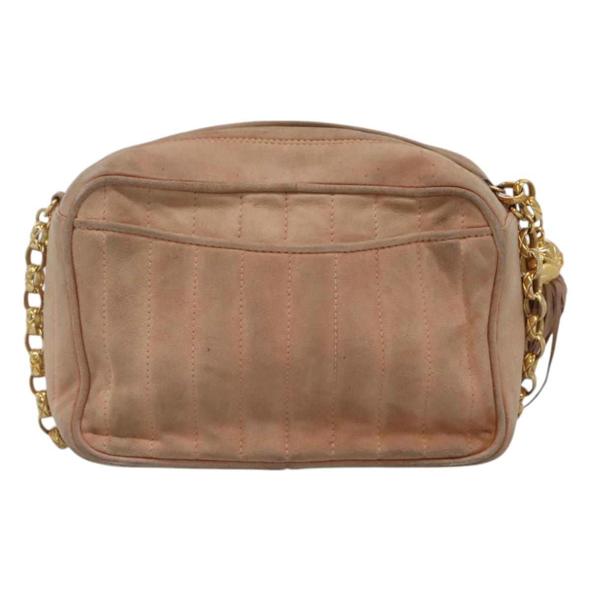 CHANEL Mademoiselle Chain Shoulder Bag Suede Pink CC Auth bs23471