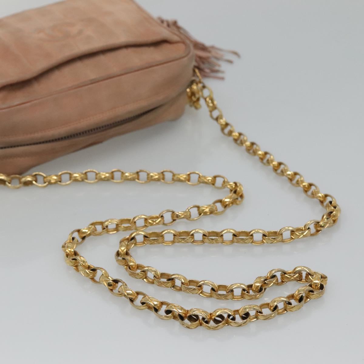 CHANEL Mademoiselle Chain Shoulder Bag Suede Pink CC Auth bs23471