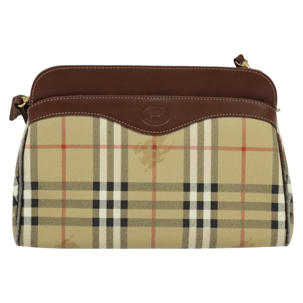 Burberrys Nova Check Shoulder Bag PVC Beige Brown gold Auth bs23485