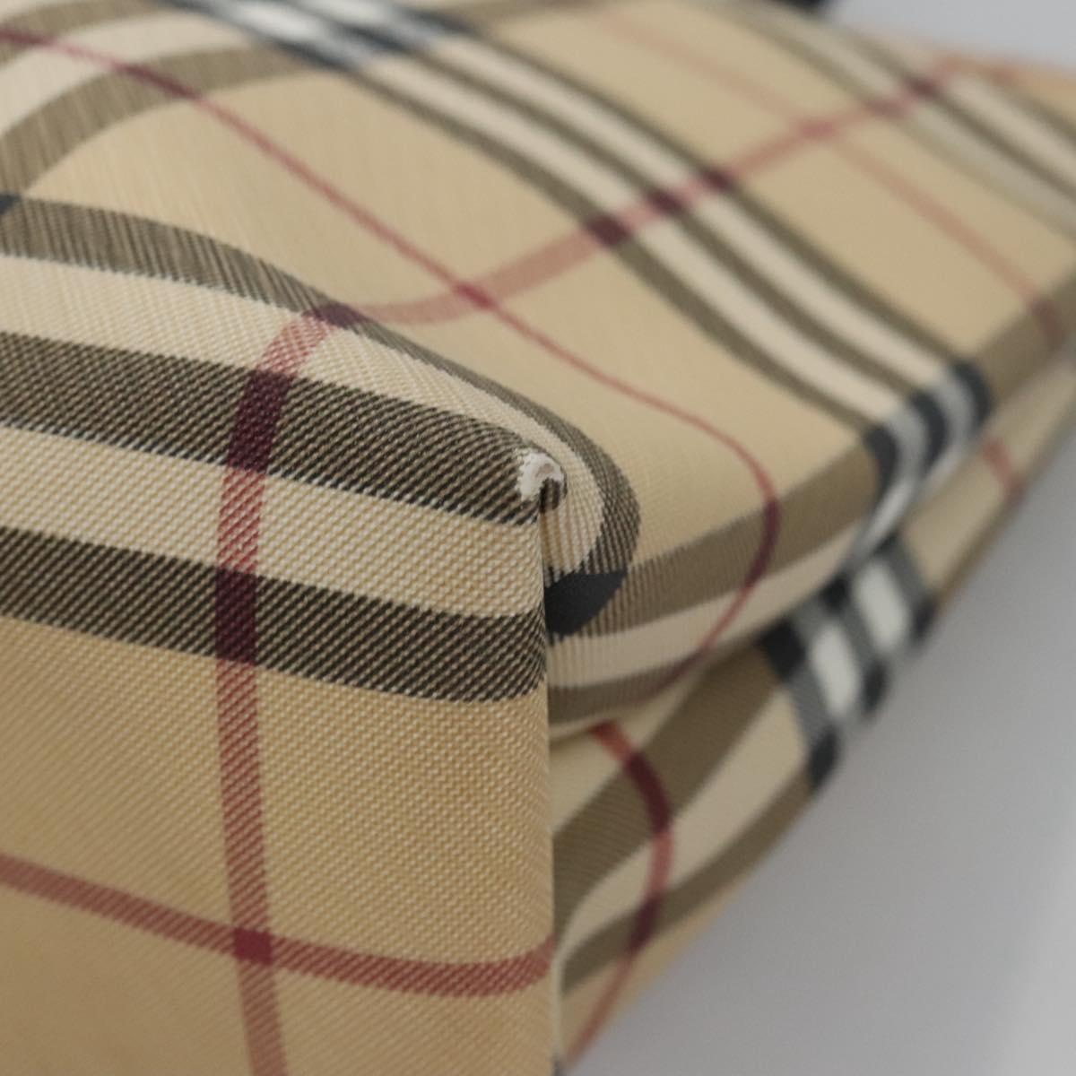 BURBERRY Nova Check Hand Bag PVC Beige Silver Auth bs23486