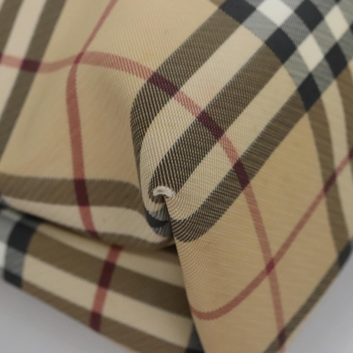 BURBERRY Nova Check Hand Bag PVC Beige Silver Auth bs23486