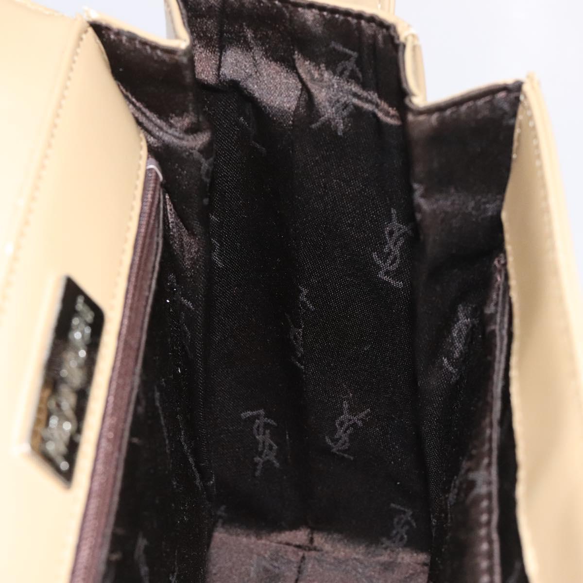 SAINT LAURENT Shoulder Bag Leather Beige Silver Auth bs23487