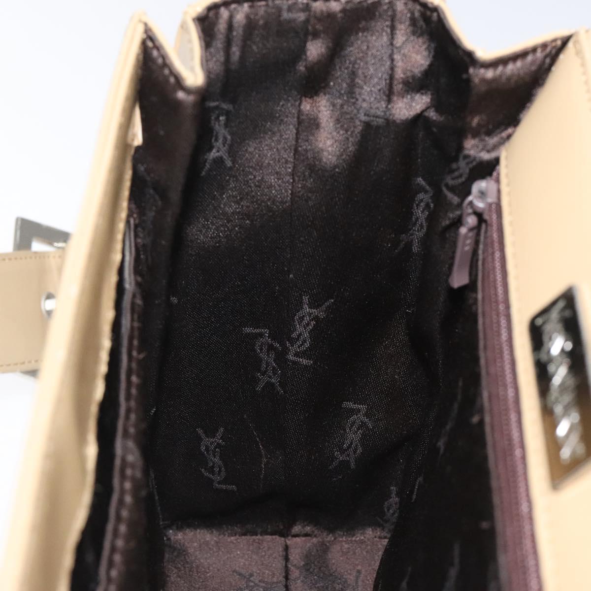 SAINT LAURENT Shoulder Bag Leather Beige Silver Auth bs23487