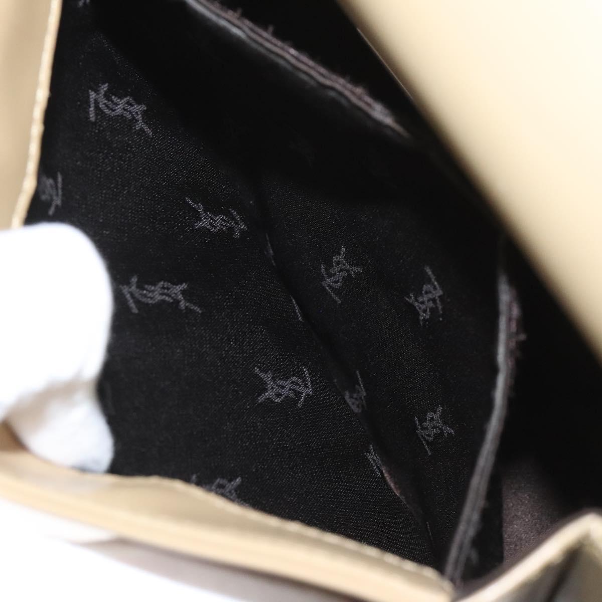 SAINT LAURENT Shoulder Bag Leather Beige Silver Auth bs23487