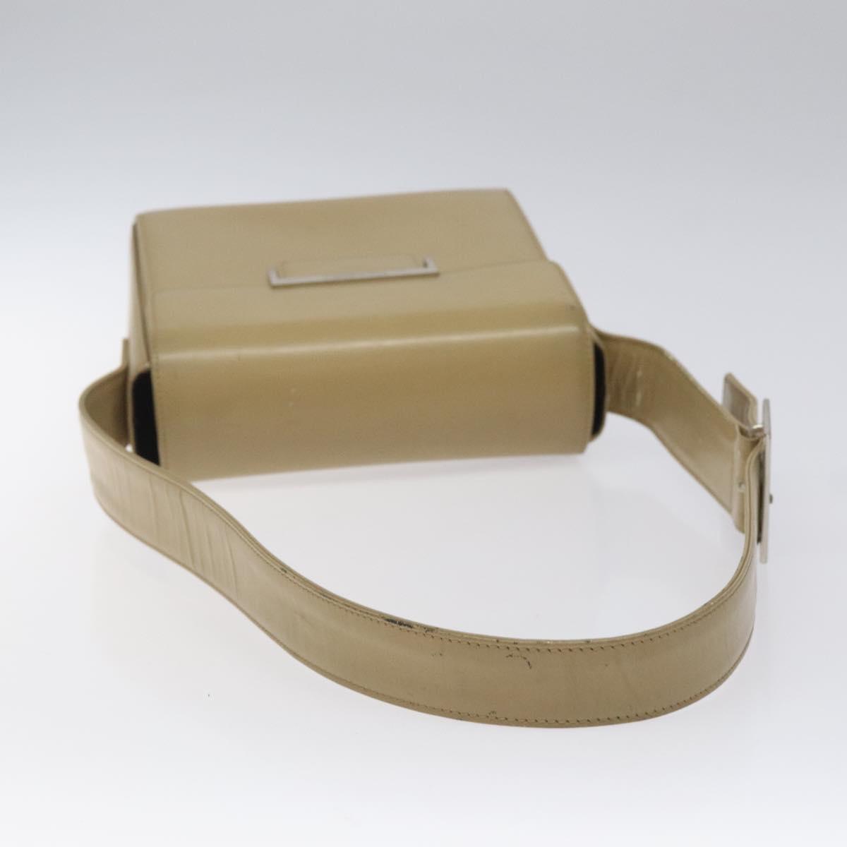 SAINT LAURENT Shoulder Bag Leather Beige Silver Auth bs23487