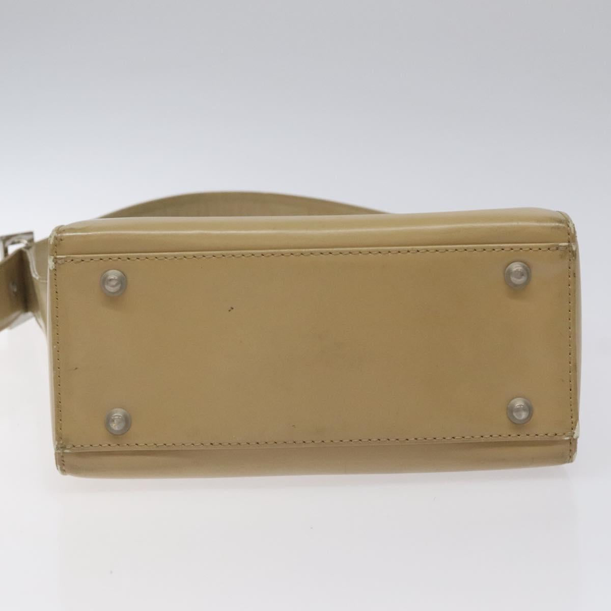 SAINT LAURENT Shoulder Bag Leather Beige Silver Auth bs23487