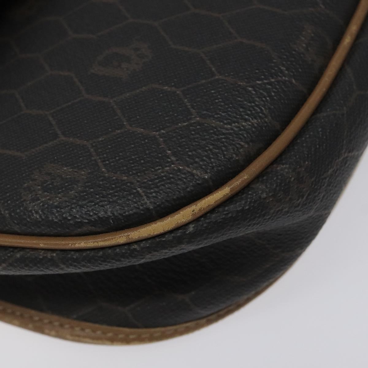 Christian Dior Honeycomb Canvas Shoulder Bag PVC Black Brown gold Auth bs23494