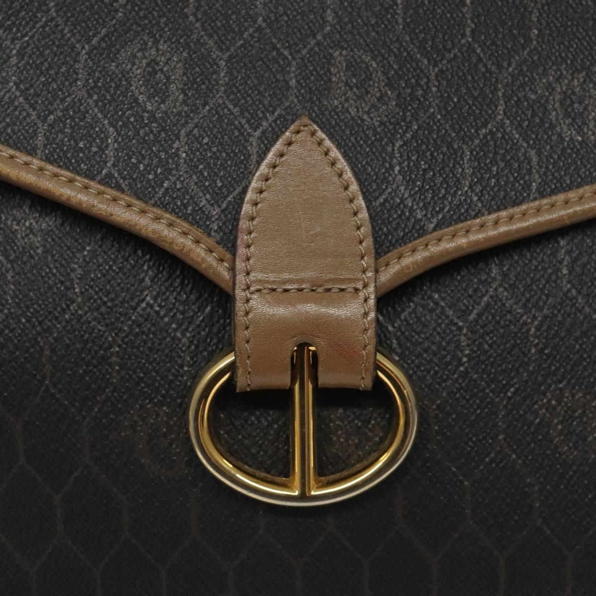 Christian Dior Honeycomb Canvas Shoulder Bag PVC Black Brown gold Auth bs23494