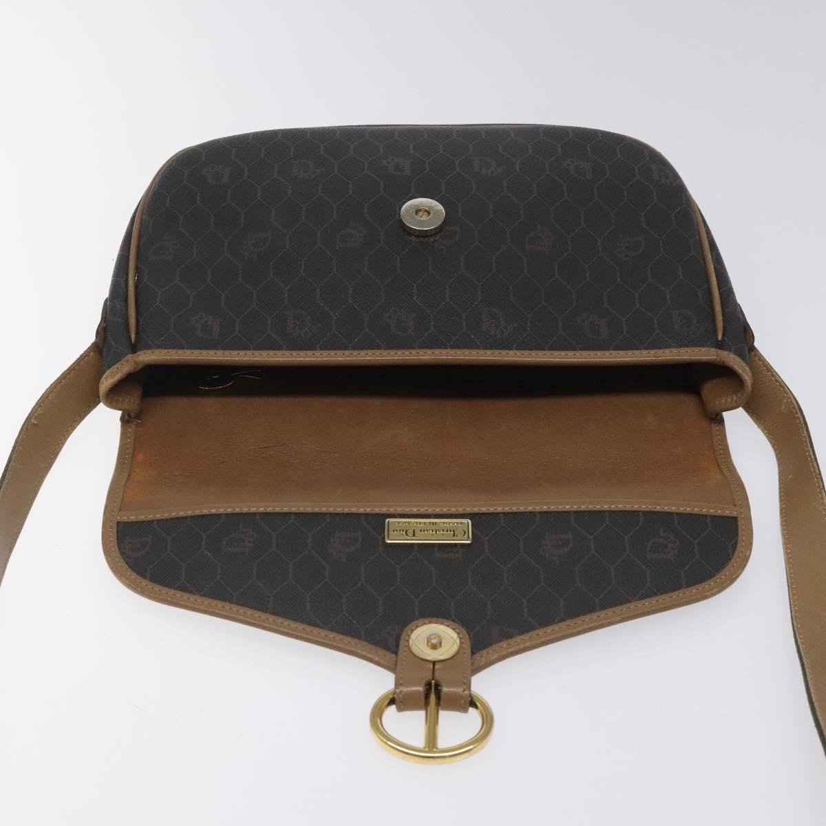 Christian Dior Honeycomb Canvas Shoulder Bag PVC Black Brown gold Auth bs23494