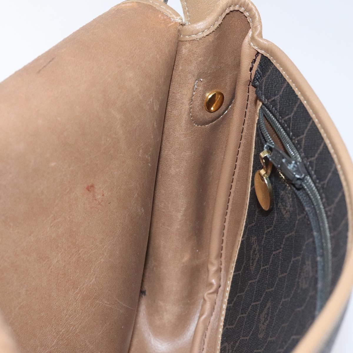 Christian Dior Honeycomb Canvas Shoulder Bag PVC Black Brown gold Auth bs23494