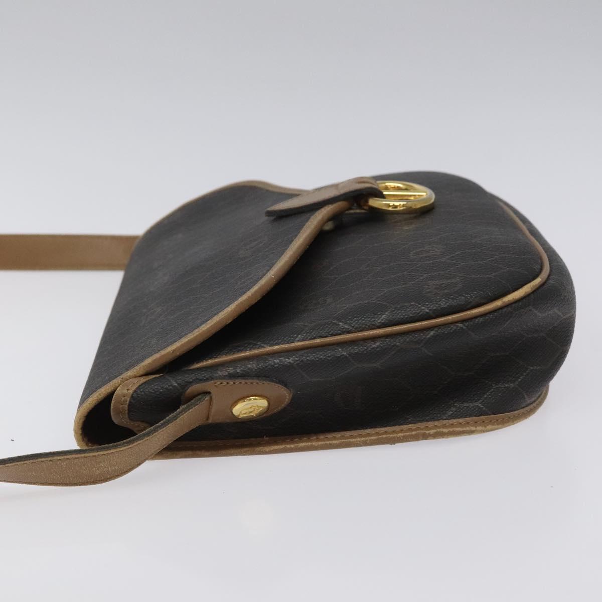 Christian Dior Honeycomb Canvas Shoulder Bag PVC Black Brown gold Auth bs23494