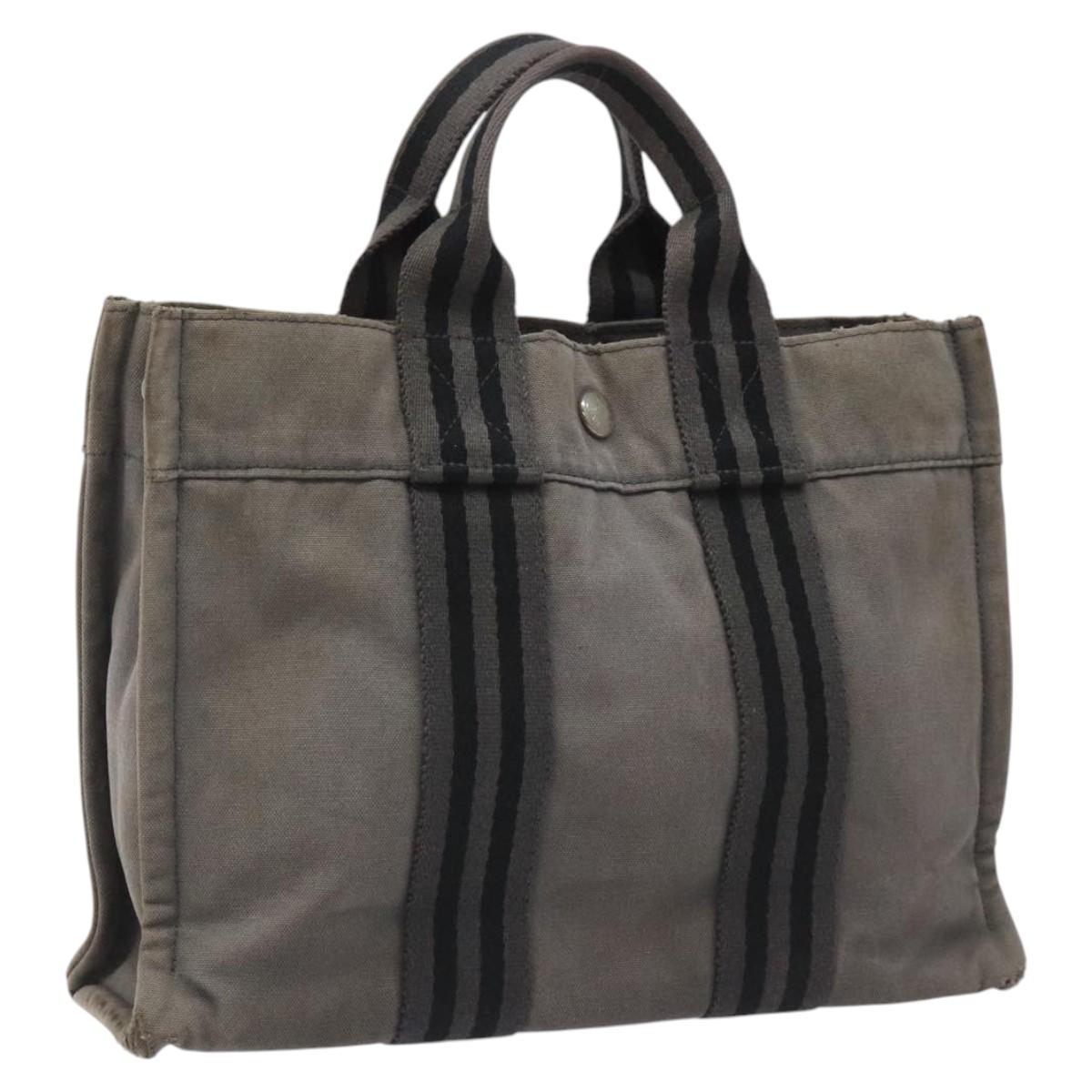 HERMES Fourre Tout PM Hand Bag Canvas Black Gray Silver Auth bs23510