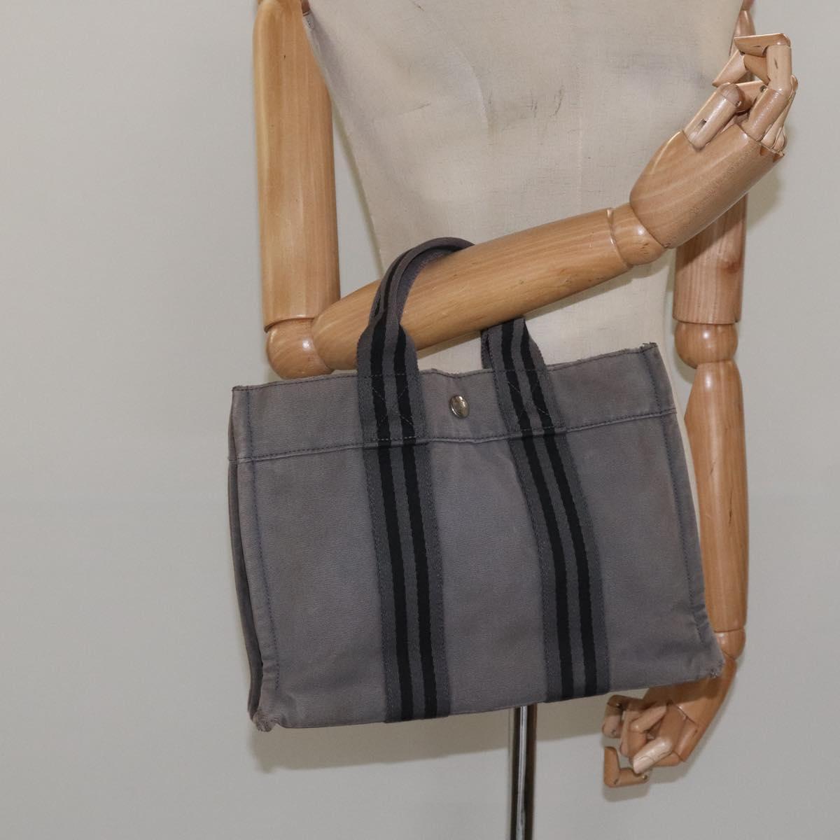 HERMES Fourre Tout PM Hand Bag Canvas Black Gray Silver Auth bs23510