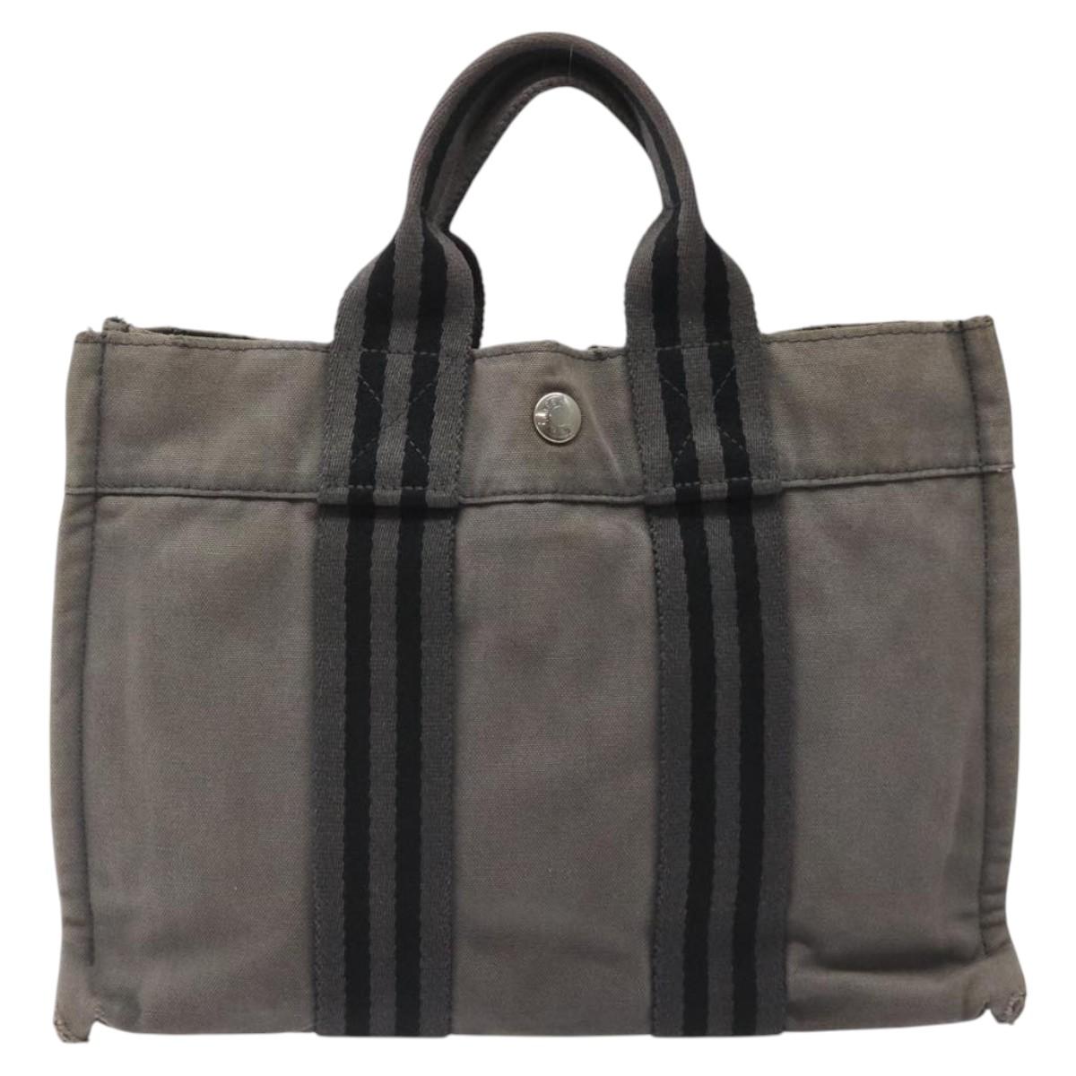 HERMES Fourre Tout PM Hand Bag Canvas Black Gray Silver Auth bs23510